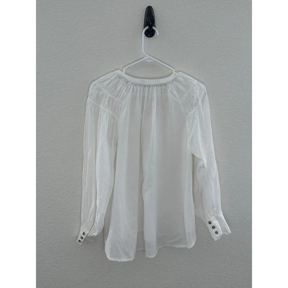 Pilcro Henley Blouse Womens XSP White Long Sleeve Cotton Viscose Boho Top - Picture 3 of 9